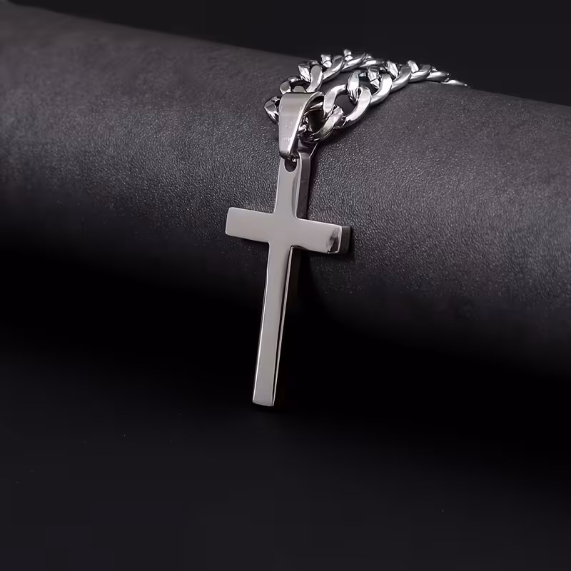 Men'S 201 Stainless Steel Cross Pendant Necklace